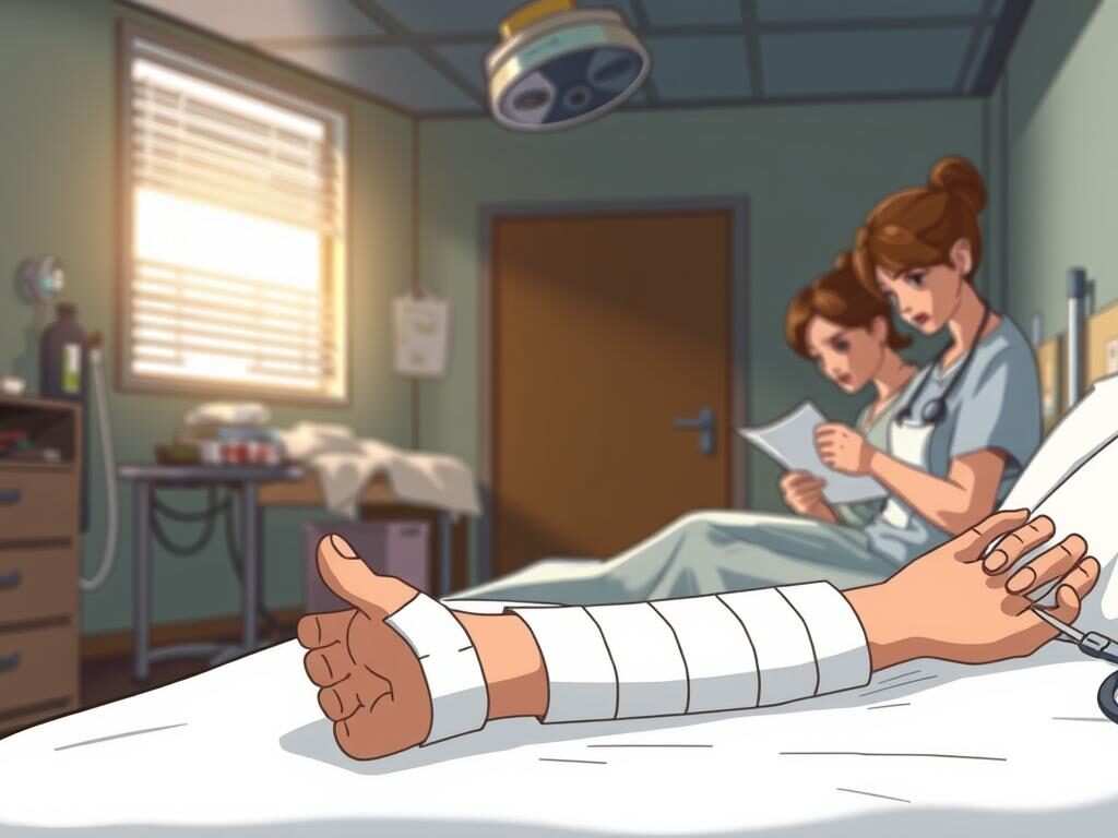 A dimly lit hospital room, the air heavy with the scent of disinfectant. In the foreground, a bandaged limb lies on a stark white sheet, revealing the challenges of wound care. The middle ground showcases an array of medical supplies - gauze, scissors, ointments, and a focused nurse tending to the injury with utmost care. The background blurs, highlighting the patient's pensive expression, reflecting the emotional toll of the healing process. Soft, directional lighting casts dramatic shadows, emphasizing the delicate nature of the procedure. A sense of unease and determination permeates the scene, capturing the essence of "Addressing Challenges in Wound Care".