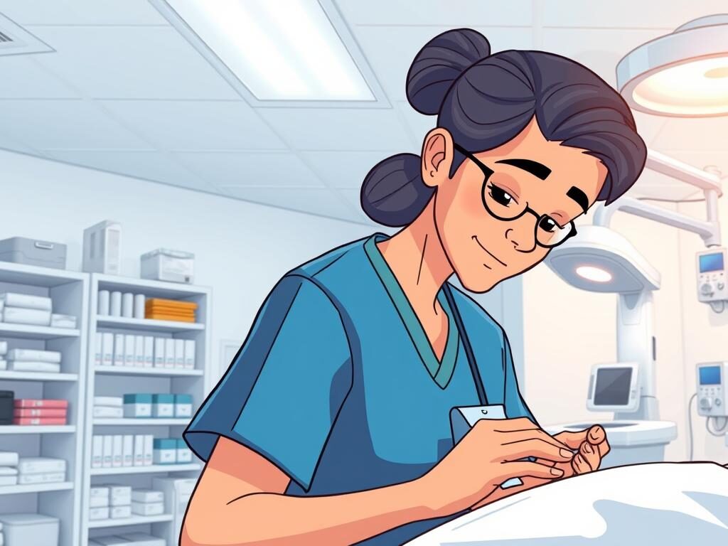 A sterile medical clinic interior with bright overhead lighting and clean white walls. In the foreground, a healthcare professional in scrubs tenderly changes the dressing on a patient's wound, their face expressing care and concentration. In the middle ground, shelves of neatly organized medical supplies and equipment. The background features state-of-the-art wound treatment technology like specialized imaging devices and therapeutic devices. The scene conveys the professionalism, expertise, and compassion of a high-quality wound care service. A sterile medical clinic interior with bright overhead lighting and clean white walls. In the foreground, a healthcare professional in scrubs tenderly changes the dressing on a patient's wound, their face expressing care and concentration. In the middle ground, shelves of neatly organized medical supplies and equipment. The background features state-of-the-art wound treatment technology like specialized imaging devices and therapeutic devices. The scene conveys the professionalism, expertise, and compassion of a high-quality wound care service.