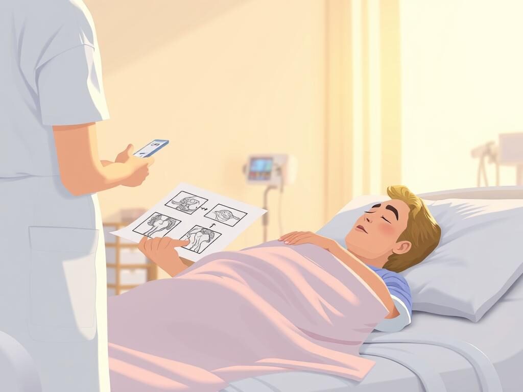 A tranquil scene of a caregiver educating a bedridden patient on pressure sore prevention. In the foreground, the caregiver, clad in a crisp white uniform, gently explains techniques using clear diagrams and models. The patient, resting comfortably on a plush, hospital-style bed, listens intently, their face reflecting a sense of understanding. Warm, diffused lighting illuminates the serene setting, creating an atmosphere of care and diligence. The background subtly hints at a clean, modern healthcare facility, with subtle medical equipment and soothing neutral tones. The overall composition conveys the caregiver's dedication to empowering the patient through education, a crucial step in pressure sore prevention. A tranquil scene of a caregiver educating a bedridden patient on pressure sore prevention. In the foreground, the caregiver, clad in a crisp white uniform, gently explains techniques using clear diagrams and models. The patient, resting comfortably on a plush, hospital-style bed, listens intently, their face reflecting a sense of understanding. Warm, diffused lighting illuminates the serene setting, creating an atmosphere of care and diligence. The background subtly hints at a clean, modern healthcare facility, with subtle medical equipment and soothing neutral tones. The overall composition conveys the caregiver's dedication to empowering the patient through education, a crucial step in pressure sore prevention.