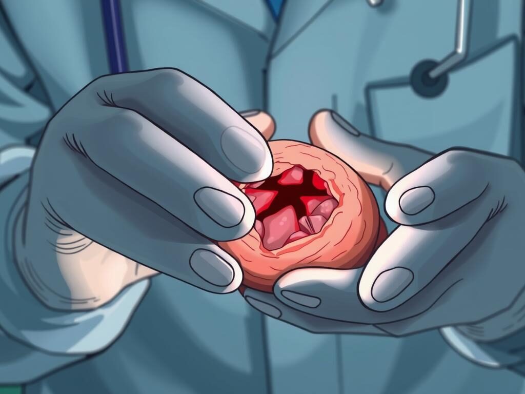 A close-up view of a healthcare professional's hands carefully examining a serious wound, highlighting the complexity and precision required for proper evaluation. Soft, directional lighting illuminates the wound's details, allowing for a thorough assessment. The background is blurred, emphasizing the focus on the evaluation process. The scene conveys a sense of concentration and attention to detail, underscoring the importance of recognizing one's limitations when it comes to home wound treatment. A close-up view of a healthcare professional's hands carefully examining a serious wound, highlighting the complexity and precision required for proper evaluation. Soft, directional lighting illuminates the wound's details, allowing for a thorough assessment. The background is blurred, emphasizing the focus on the evaluation process. The scene conveys a sense of concentration and attention to detail, underscoring the importance of recognizing one's limitations when it comes to home wound treatment.